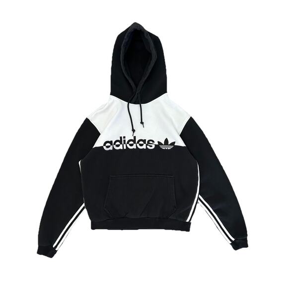Adidas Color Block Black White Split Hoodie Hooded Sweatshirt Size Medium - Picture 1 of 7